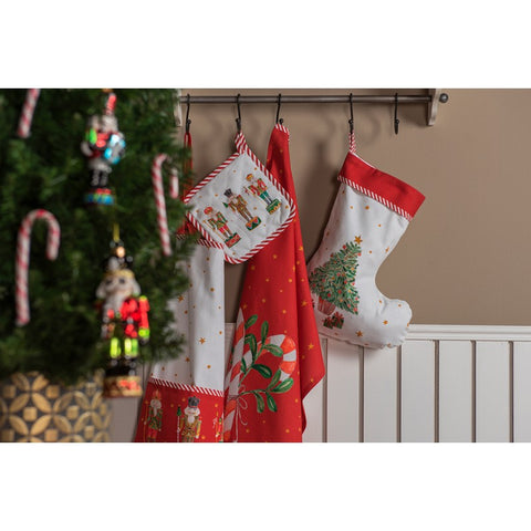 Clayre &amp; Eef Christmas decorations white Christmas stocking with tree 30x1x40 cm