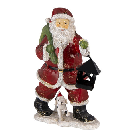 CLAYRE E EEF Figurine Père Noël avec lanterne et sac cadeau effet bois 11x6x15 cm