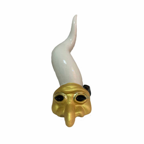 SBORDONE Corne porte-bonheur blanche avec masque doré H9 cm CR04