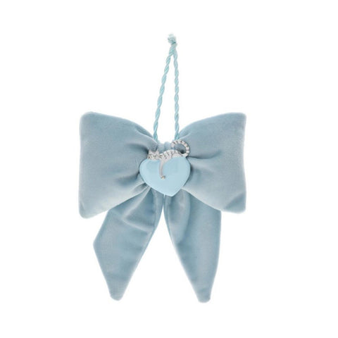 Hervit Blue velvet bow with heart and cat brooch 14x18 cm
