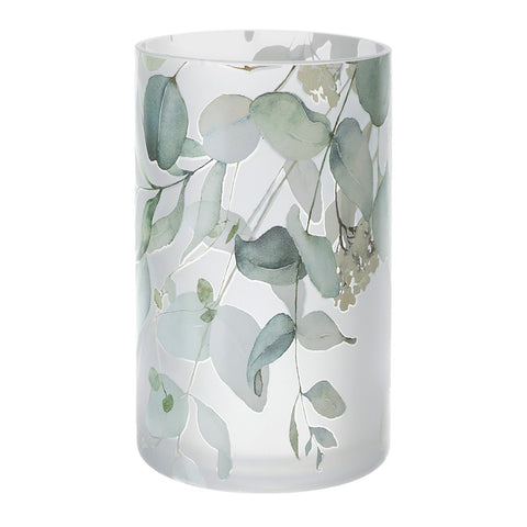 HERVIT Vase en verre satiné à décor floral Botanic vert Ø12x20 cm
