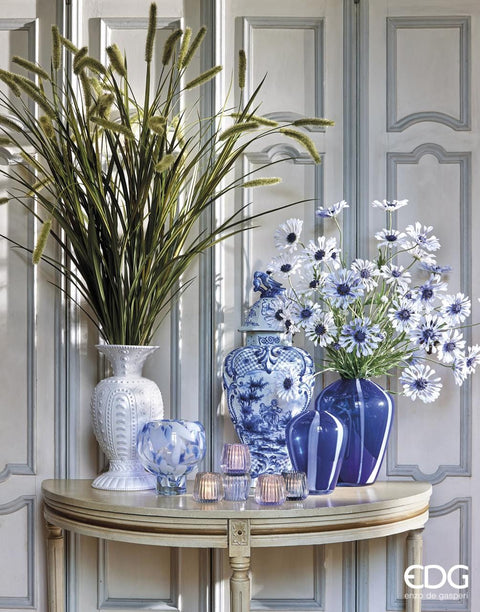 EDG Enzo de Gasperi "Marea" blue glossy glass indoor vase, for flowers or plants, modern style