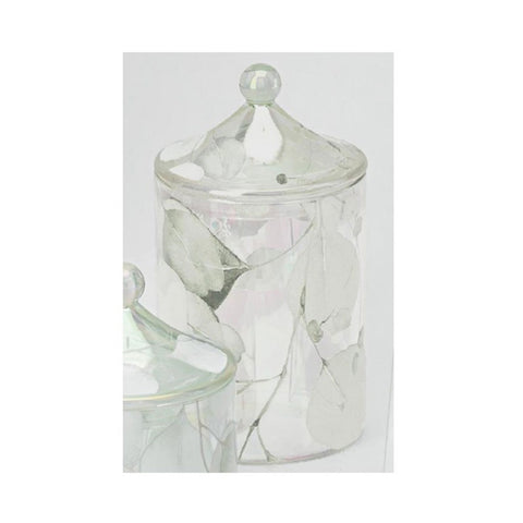 Hervit "Botanic Pagoda" white floral glass container D9.5xh18 cm
