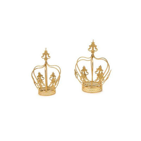 FABRIC CLOUDS Set 2 Gold metal crown-shaped candle holder 22,5x17,5/27x21 cm