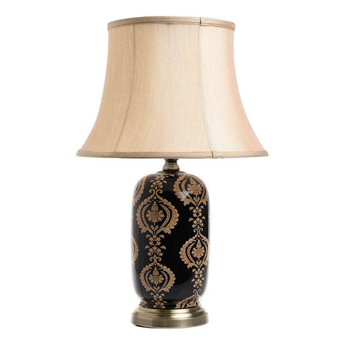 INART Lampe à poser en céramique noire et beige avec chapeau en tissu 36x36x58 cm