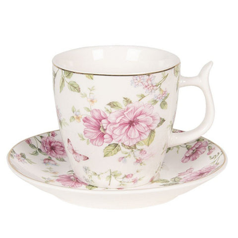 CLAYRE &amp; EEF Set 2 tasses à thé en porcelaine fleurs roses 160 ml Ø7x7 cm
