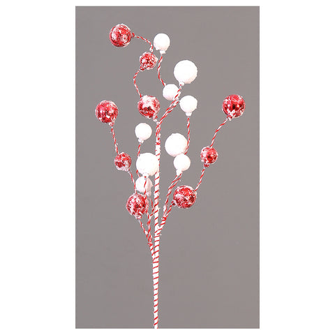 VETUR Decorazione natalizia ramo con palline rosse e bianche innevate 89 cm