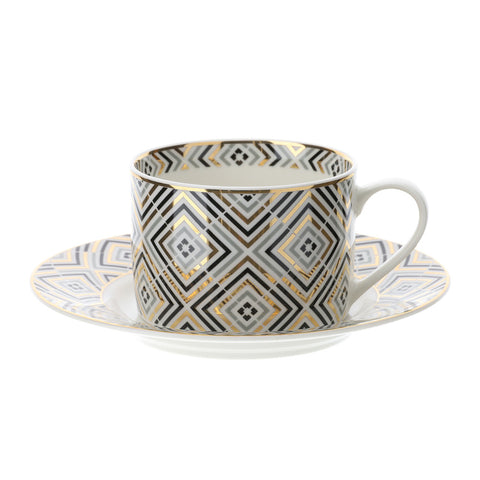 HERVIT Tasse à thé avec losanges en porcelaine VLK Design Marrakech Ø8.5xH6 cm