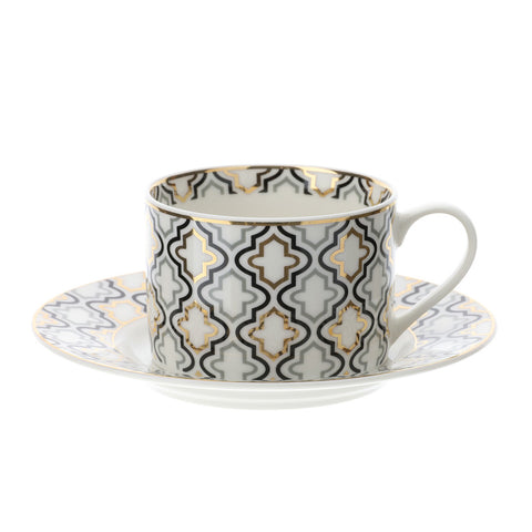 HERVIT Tasse à thé en porcelaine avec soucoupe VLK Design Marrakech Ø8,5xH6 cm