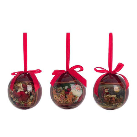 BLANC MARICLO' Hexagonal box 14 assorted Christmas decorations red Ø 7,5 cm