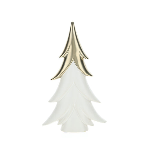 HERVIT Décoration de Noël idée cadeau sapin en grès blanc et argenté 23 cm