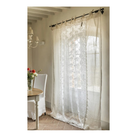 CHEZ MOI Rideau de chambre "Incrustation" blanc en dentelle et lin Flora