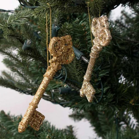 GOODWILL Key Décoration de Noël 2 variantes résine dorée à paillettes H15 cm