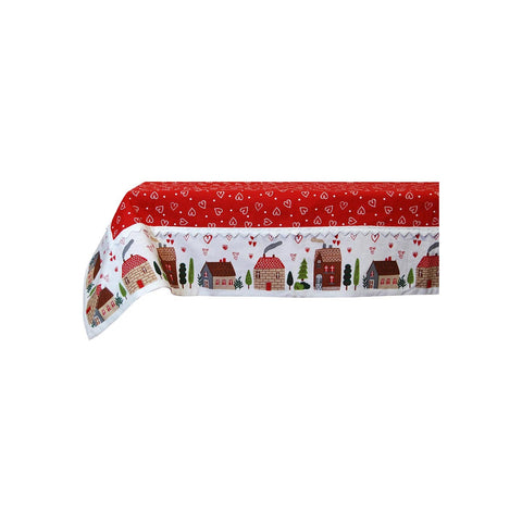 MAGNUS REGALO Rectangular Christmas tablecloth VILLAGE red 140x250 cm