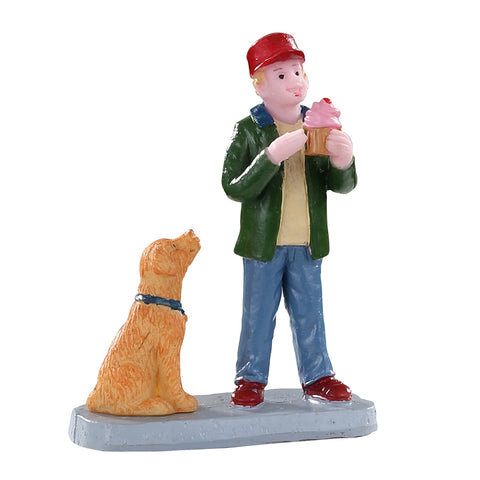 LEMAX Statuina uomo mangia con cane villaggio di Natale poliresina 4,3x2x5,6 cm