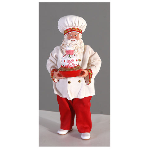 VETUR Figurine Père Noël pâtissier avec gâteau en résine et tissu H28 cm