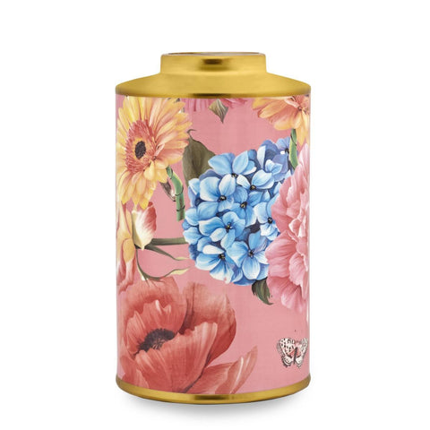 Fade Vaso alto da interno per piante rosa e oro con fiori e farfalle colorate in porcellana "Camargue" Design, Moderno, Glamour 19x37cm