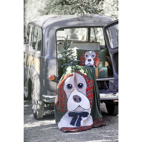 Blanc Mariclò Green Christmas cushion with dog and tartan bow "Lovely Pets" 45x45 cm