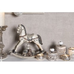 CLAYRE E EEF Décoration de Noël Cheval à bascule gris effet vintage 22x5x19