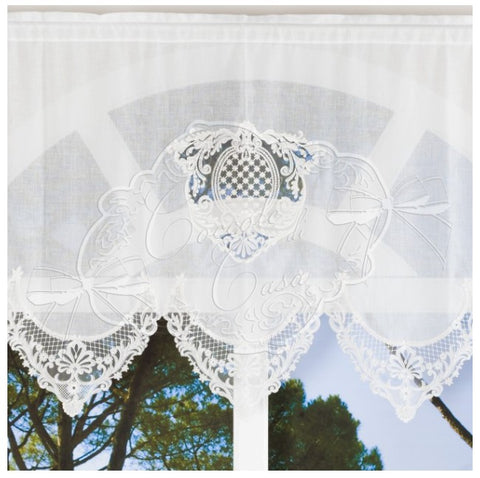 COCCOLE DI CASA Mantovana tenda finestra bianca in panama con pizzo e cotone "Luna" Shabby Chic 180x90 cm