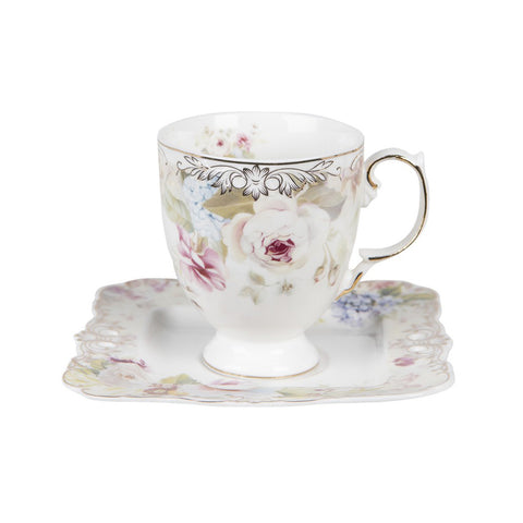 CLAYRE &amp; EEF Set 2 tea cups with saucer in pink porcelain 200 ml 10x8x9 cm Ø14x2 cm