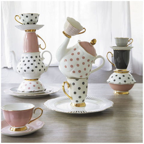 Mathilde M. Pink polka dot porcelain mug Madame de Rècamier 11xh11.5 cm