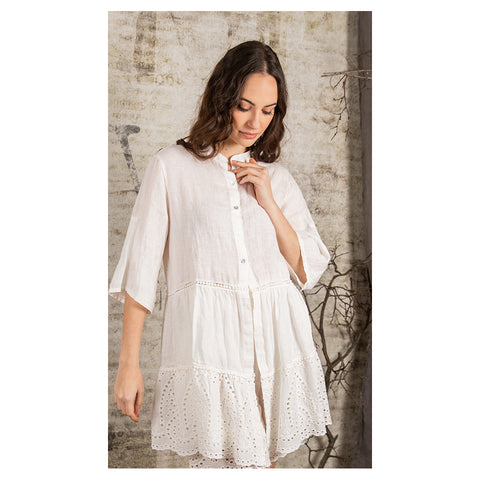 CHEZ MOI Women's tunic in Puravida linen with san gallo lace, handcrafted Made in Italy two variants
