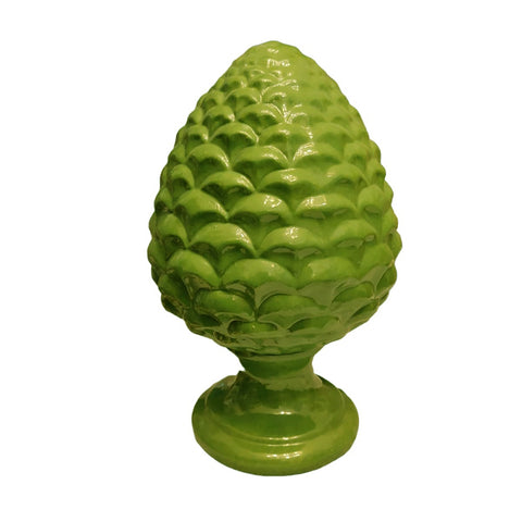 SBORDONE Pomme de pin en porcelaine verte décor porte-bonheur H19 cm