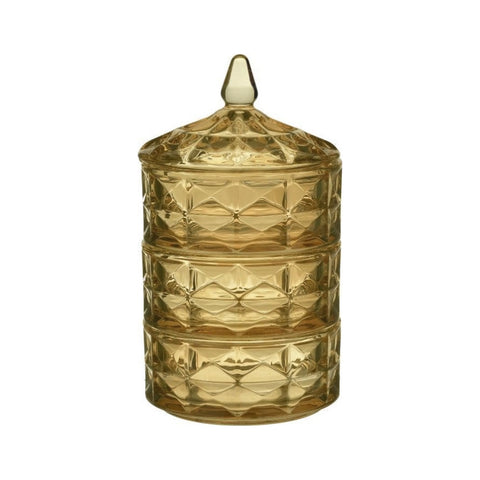 INART Vaso con coperchio Ampolla confettata biscottiera vetro dorato 13x13x23cm