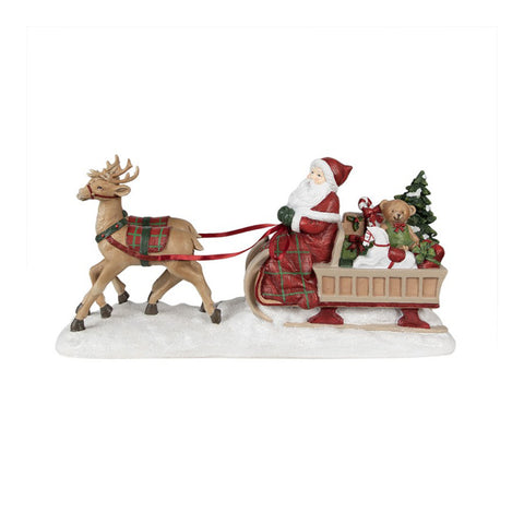 Clayre &amp; Eef Père Noël sur traîneau avec rennes et cadeaux en polyrésine 41x11xh19 cm