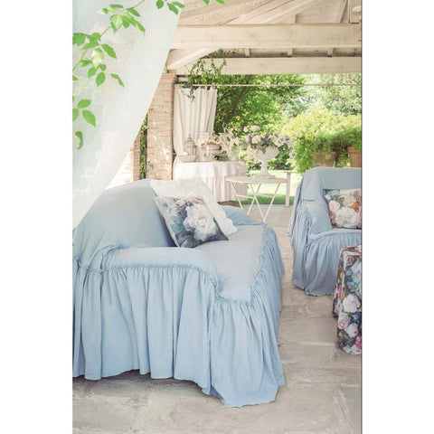 BLANC MARICLO' Sofa cover with light blue frill Shabby chic 160x280+40 cm