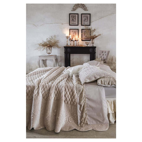 Blanc Mariclò Boutis winter double bed in beige cotton "Velvet Collection"