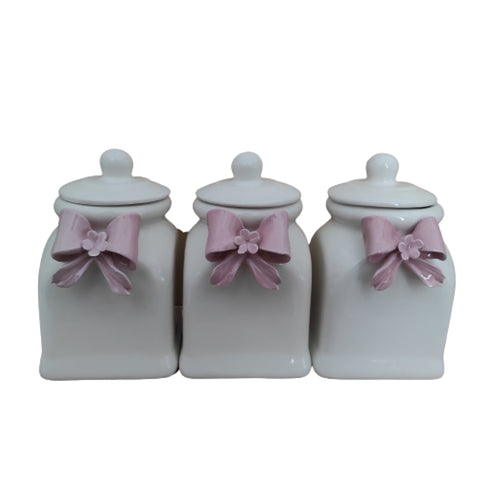 NALI' Tris Capodimonte porcelain jars with pink bow 10x15 cm LF41ROSA