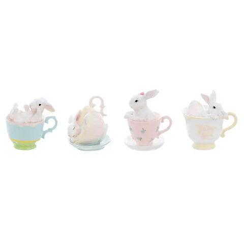 Blanc Mariclò Lapin dans une tasse en porcelaine avec des fleurs, Décoration de Pâques Shabby Chic CORELLI COLLECTION 4 variantes