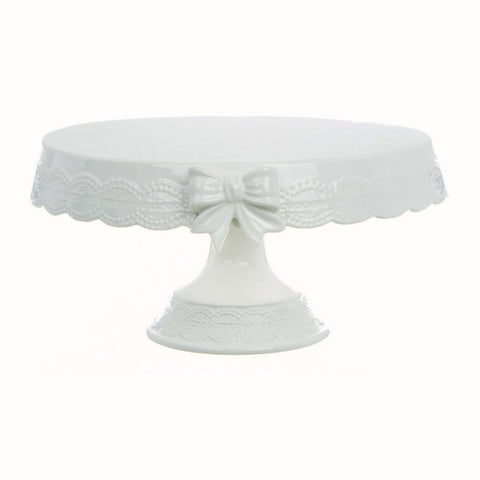 BLANC MARICLO' Round stand with embossed bow in white porcelain 33x31.5xh15 cm