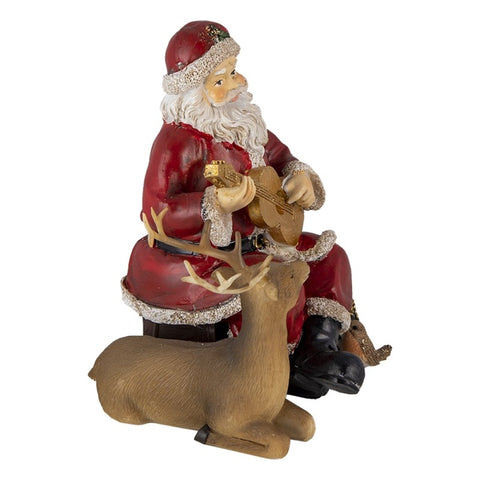 CLAYRE E EEF Decorazione Natalizia Babbo Natale con renna effetto legno 18x12x16