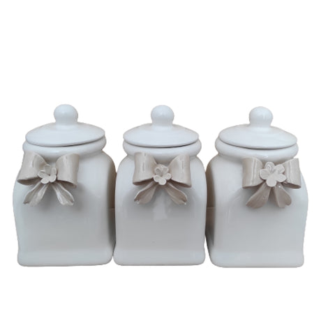 NALI' Tris Capodimonte porcelain jars with beige bow 10x15 cm LF41BEIGE