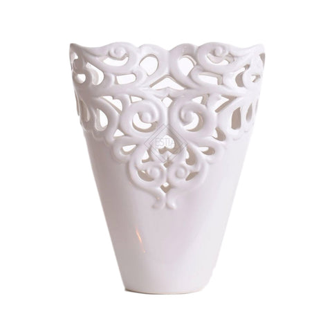 HERVIT Petit vase de table décor ajouré en porcelaine blanche 22x28 cm