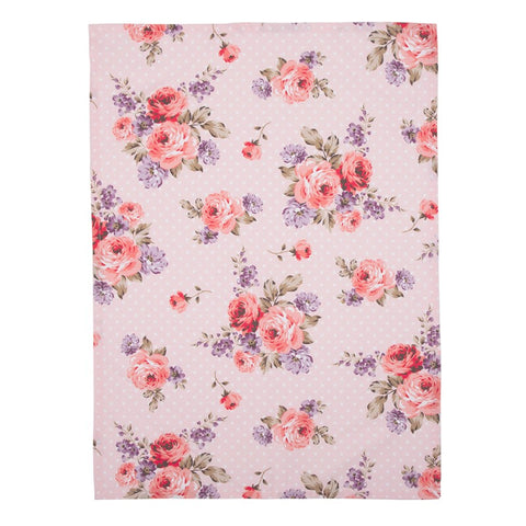 CLAYRE &amp; EEF Pink cotton kitchen towel with pink flowers 50x70cm