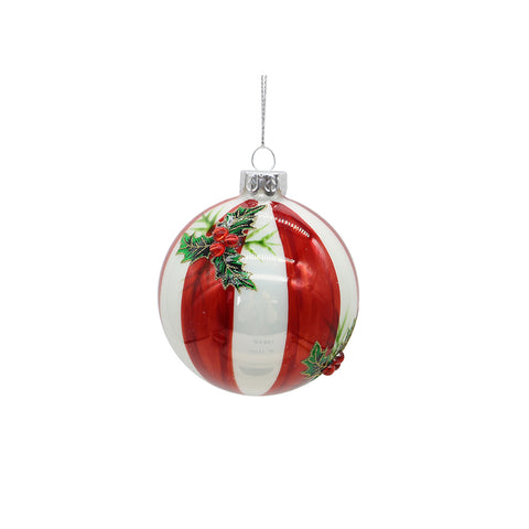 VETUR Red and white striped glass ball with mistletoe D8 cm