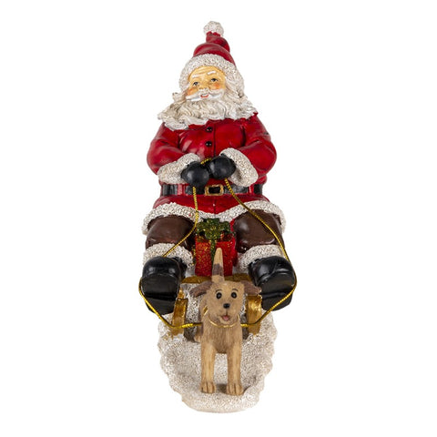 CLAYRE E EEF Décoration de Noël Père Noël en traineau avec chien effet bois 24x2x16 cm