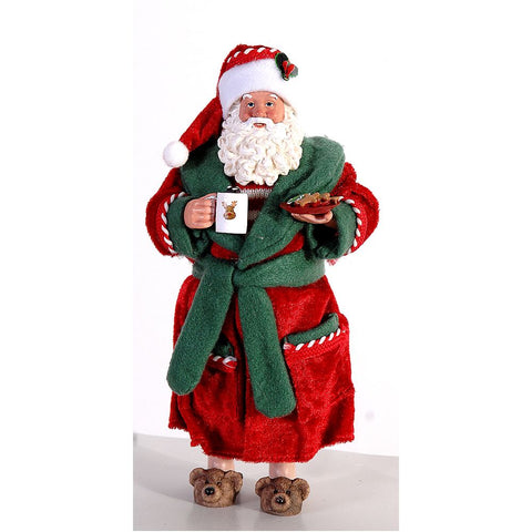 VETUR Figurine Père Noël en peignoir et biscuits en résine et tissu H26 cm