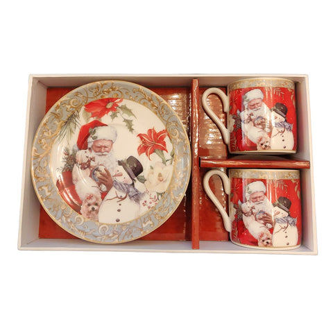 VETUR Set of two coffee cups and saucers Christmas Santa Claus in porcelain