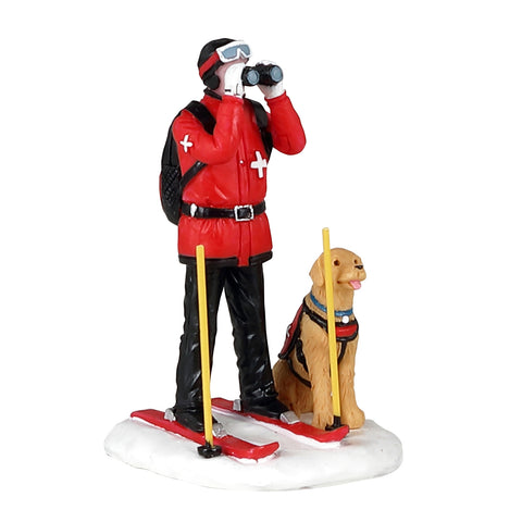 LEMAX Statuina sciatore con cane per villaggio di Natale poliresina 4,5x5x7,8 cm