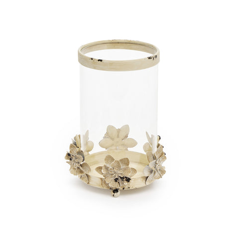 NUVOLE DI STOFFA Candeliere porta candela metallo rose avorio anticato 11x15,5cm
