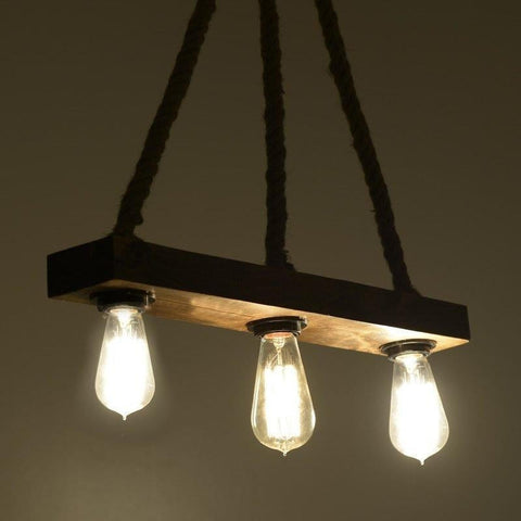 INART Lampe à Suspension Moderne Trois Lumières Bois Brun 60x48x9 cm