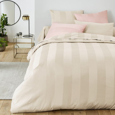 BELLORA Double sheet set + ANNIS ivory striped cotton pillowcases 250x290 cm