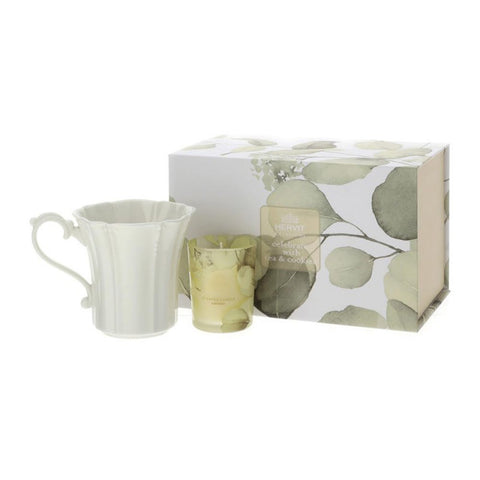 Hervit Set candela con tazza mug box regalo "Botanic" gialla