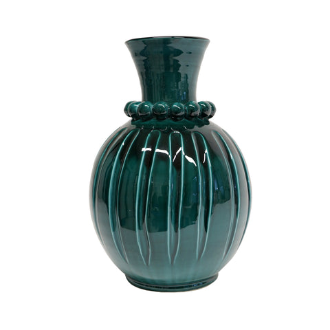 VIRGINIA CASA Vase rayé avec perles Shabby Chic en céramique verte fabriqué en Italie Ø30xH42 cm