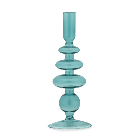Fade Single table candlestick in transparent green borosilicate glass Color glass "Living" Glamor h23 cm